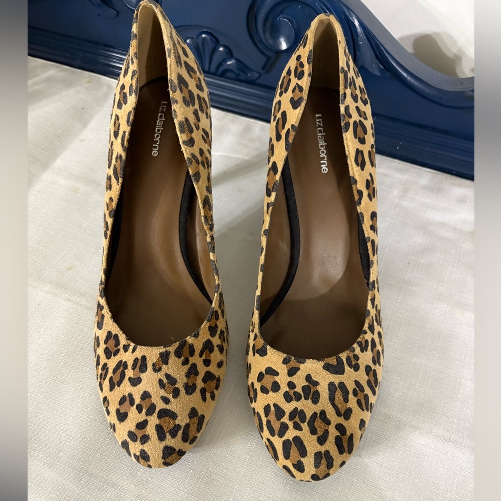 Liz Claiborne Leopard-Print Leather Pumps in Tan and Black Size 9 NWOB